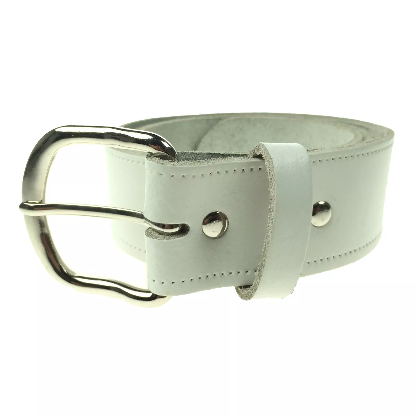 1.5" (38mm) White Leather Belt Curved Silver Buckle