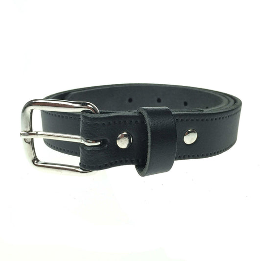 1" (25mm) Black Leather Belt Silver Buckle