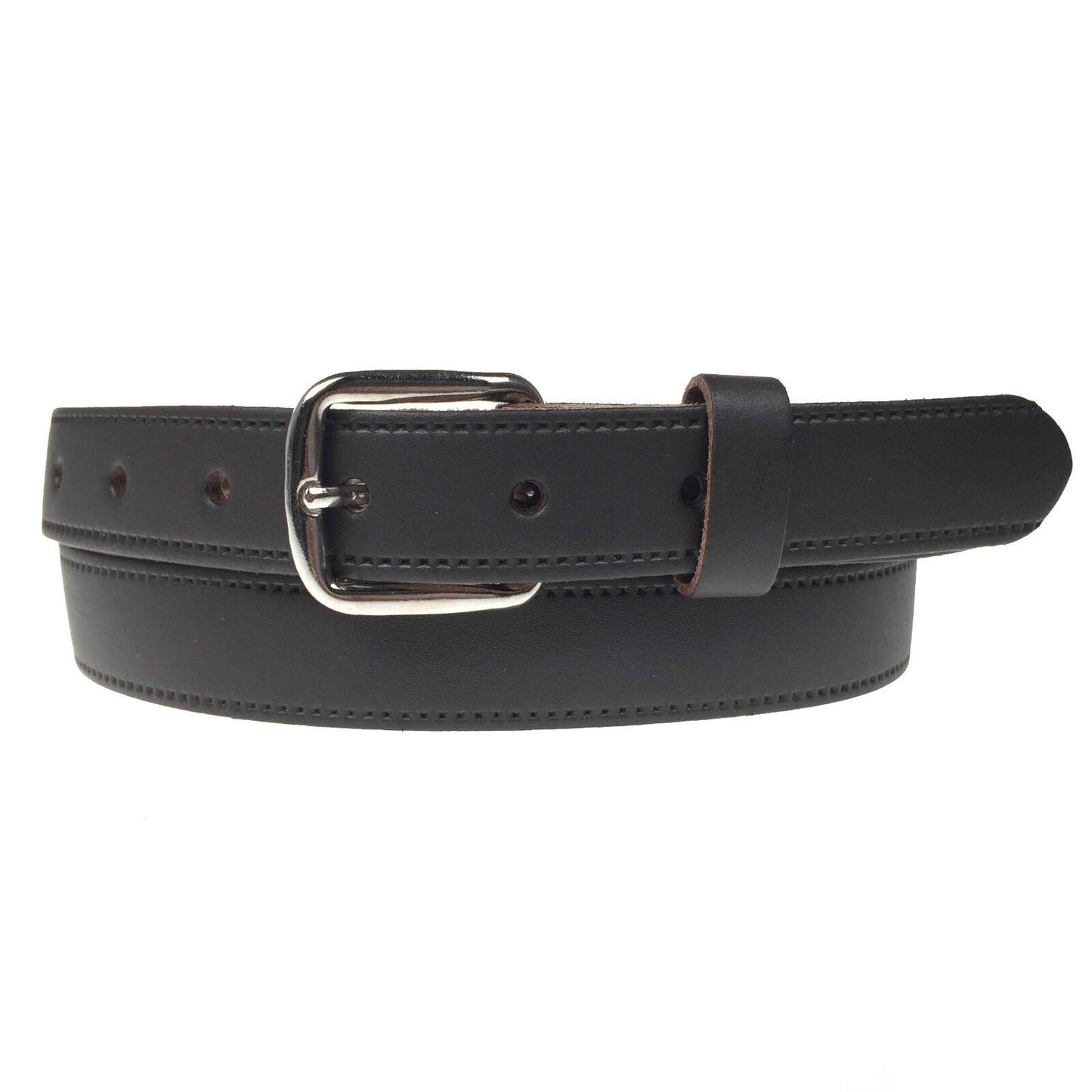 1" (25mm) Classic Leather Belt Silver Buckle