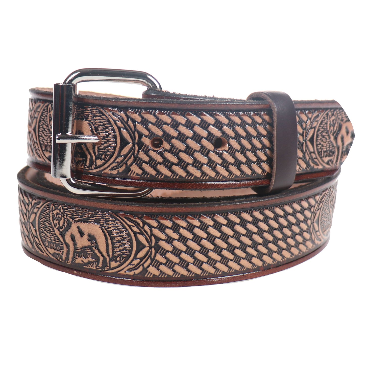 B773A LONE WOLF PATTERN Leather Belt 38mm AMERICAN BELT