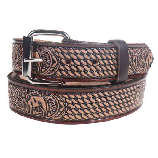 B773A LONE WOLF PATTERN Leather Belt 38mm AMERICAN BELT