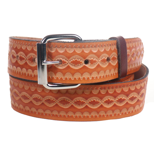 B778B OVAL BROWN PATTERN Leather Belt 38mm AMERICAN BELT