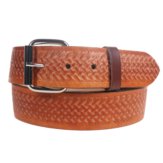 B780 LINED BROWN PATTERN Leather Belt 38mm AMERICAN BELT