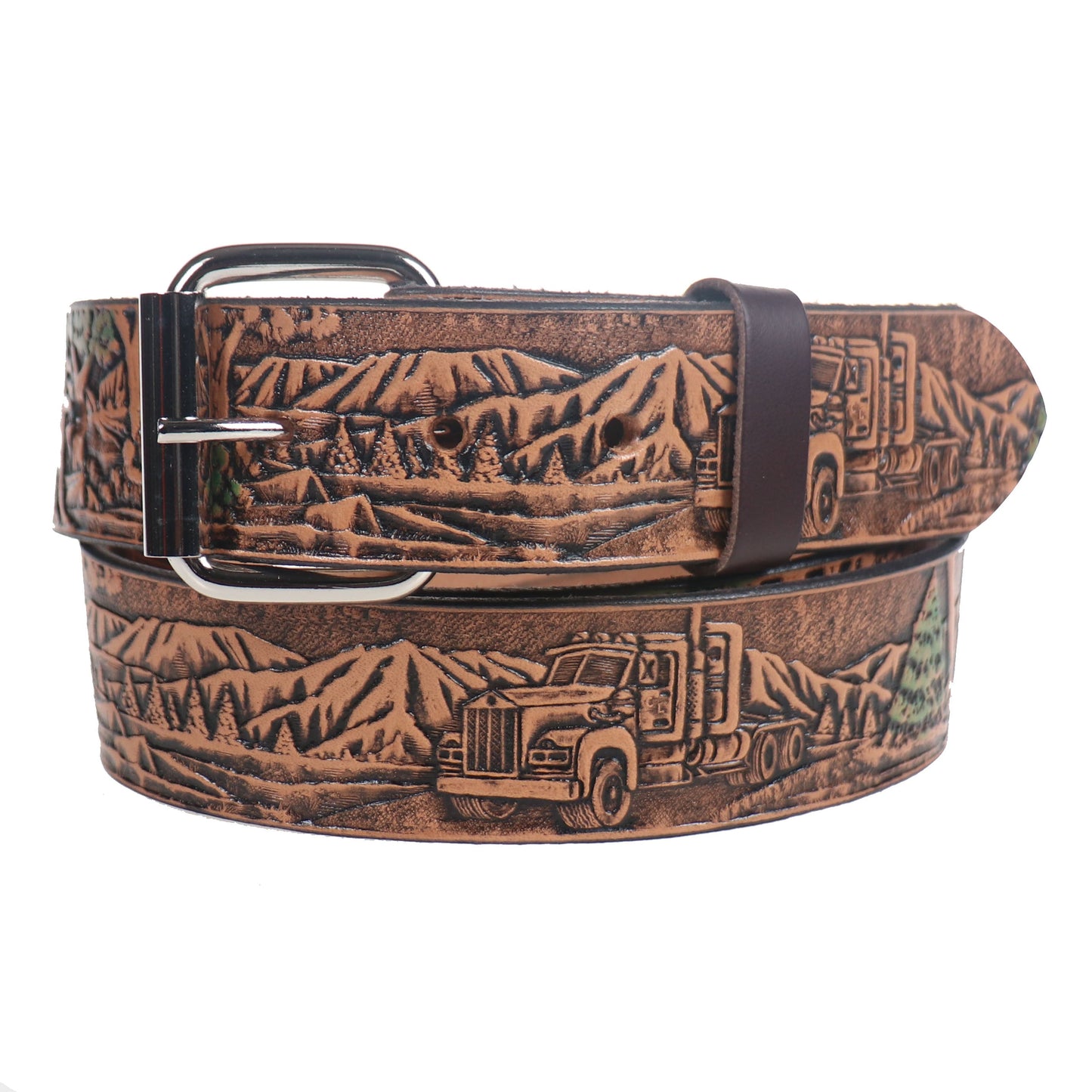 B909 TRUCKS/ TREES LEATHER BELT 38mm AMERICAN BELT