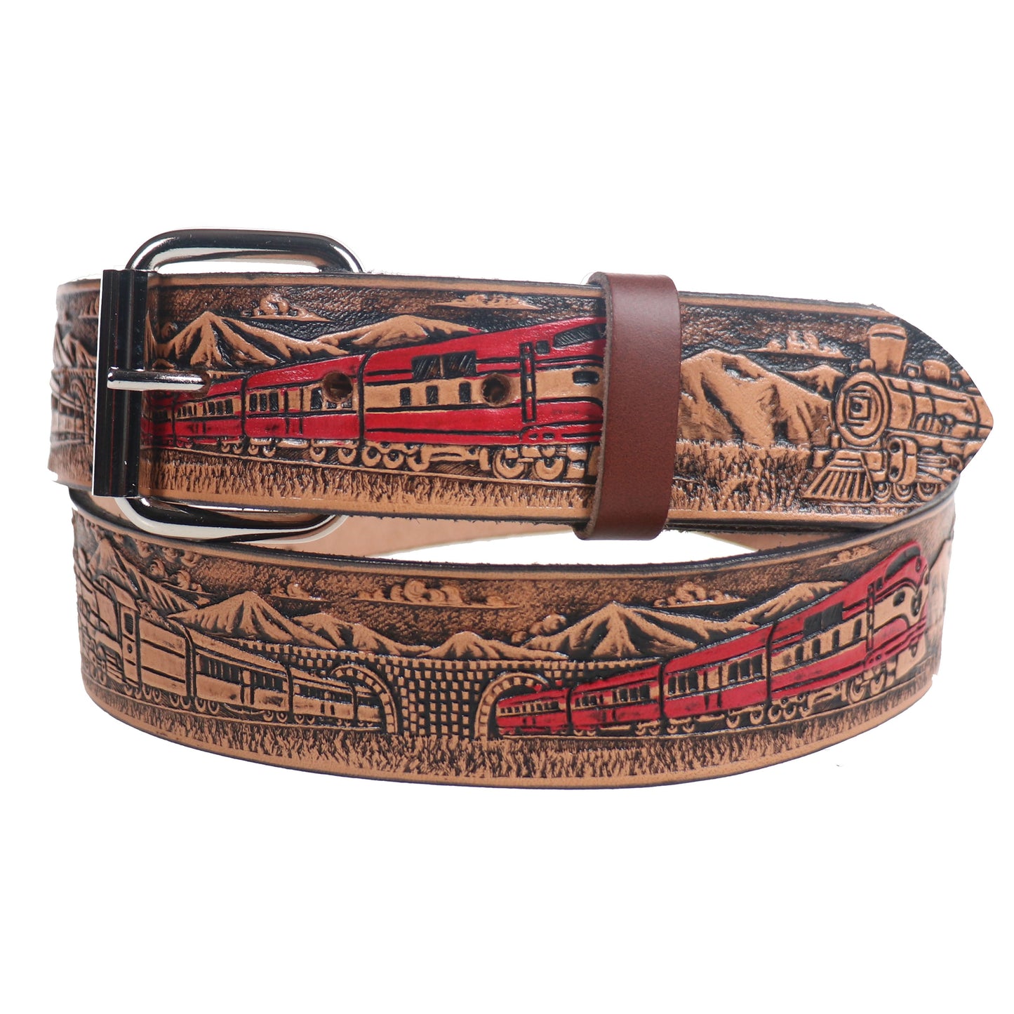 B911 HILLS W/RED TRAIN Leather Belt 38mm AMERICAN BELT