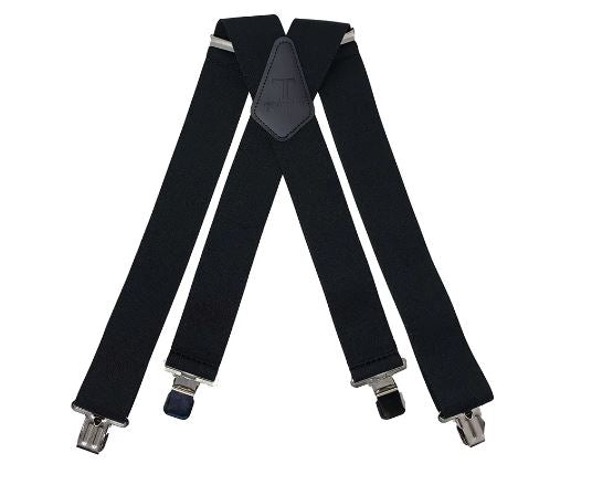 Black Plain  2" Wide Suspenders Extra Strong Made in America