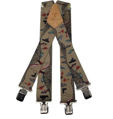 Trout Fish Khaki 2" Wide Suspenders Extra Strong Made in America