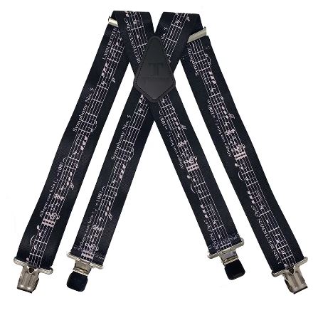 Musical Notes Black 2" Wide Suspenders Extra Strong Made in America