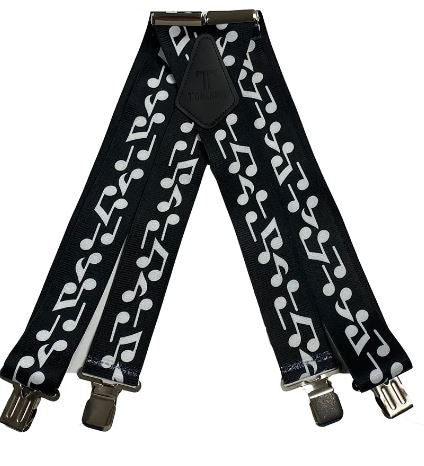 Musical Notes Bold Black  2" Wide Suspenders Extra Strong Made in America