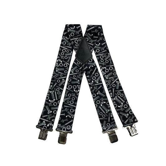 Nuts & Bolts Black 2" Wide Suspenders Extra Strong Made in America