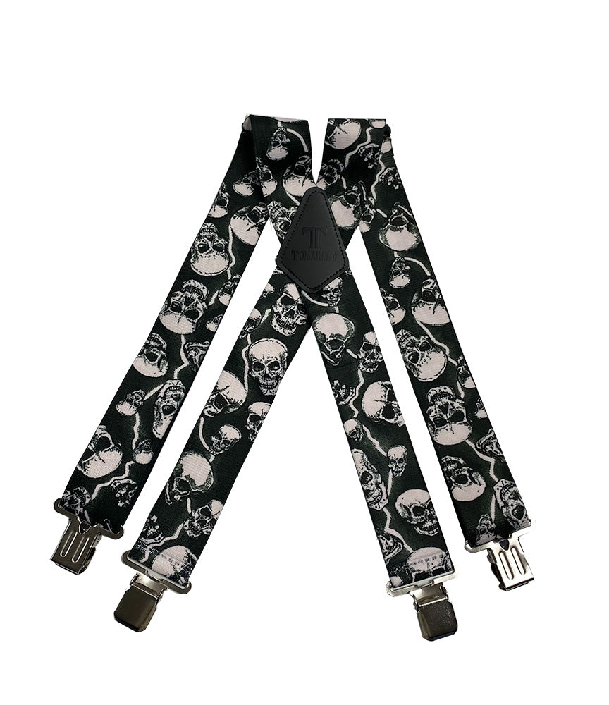Skulls with Lightning 2" Wide Suspenders Extra Strong Made in America
