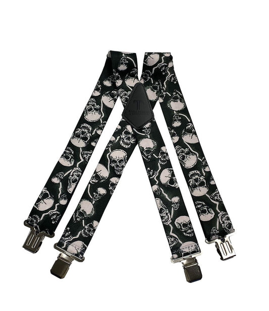 Skulls with Lightning 2" Wide Suspenders Extra Strong Made in America