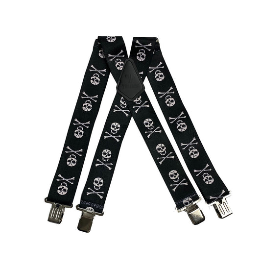 Skull & Crossbones 2" Wide Suspenders Extra Strong Made in America