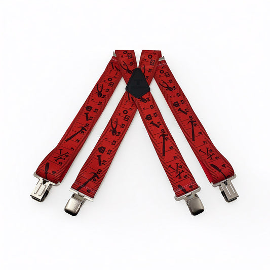 Tape Measure Red 2" Wide Suspenders Extra Strong Made in America