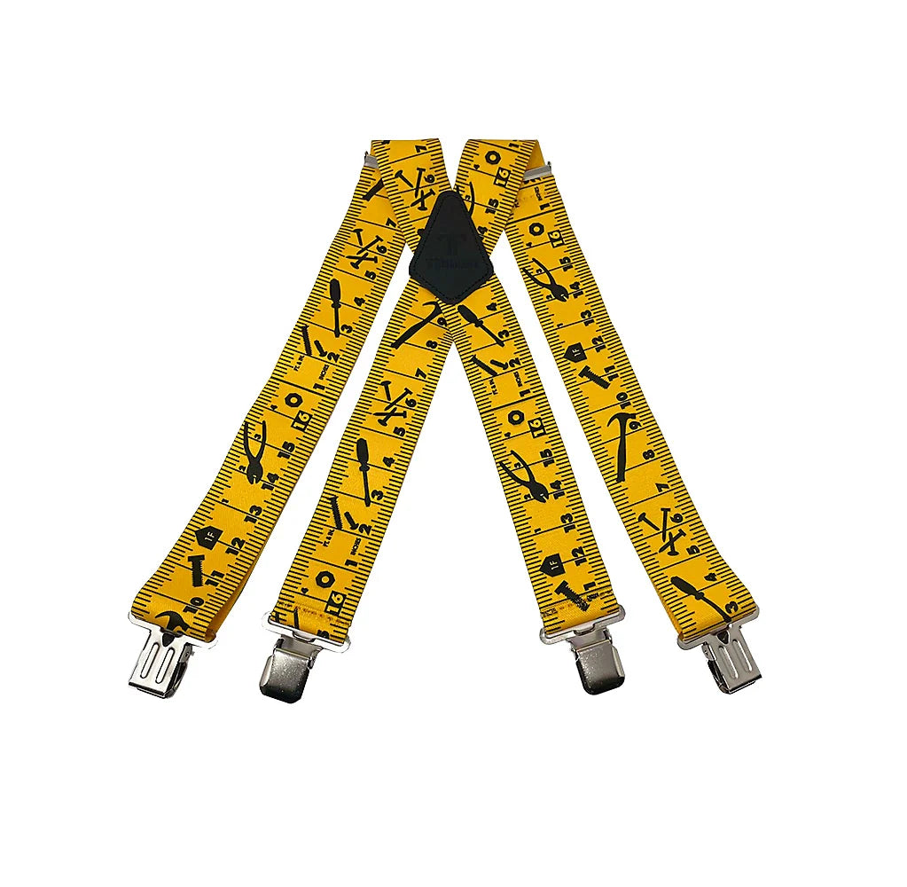 Tape Measure Yellow 2" Wide Suspenders Extra Strong Made in America
