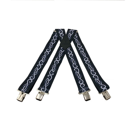 Tribal Grey/Silver, Black 2" Wide Suspenders Extra Strong Made in America