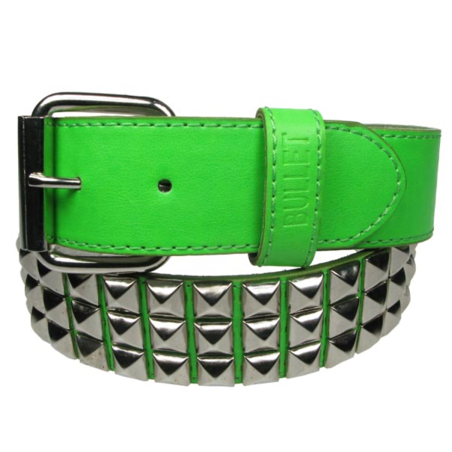 G0043C - 3 ROW SILVER PYRAMID GREEN BELT