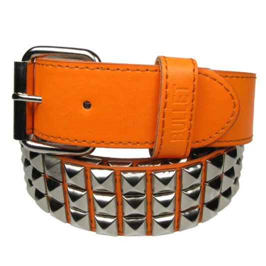 G0043D - 3 ROW SILVER PYRAMID ORANGE BELT