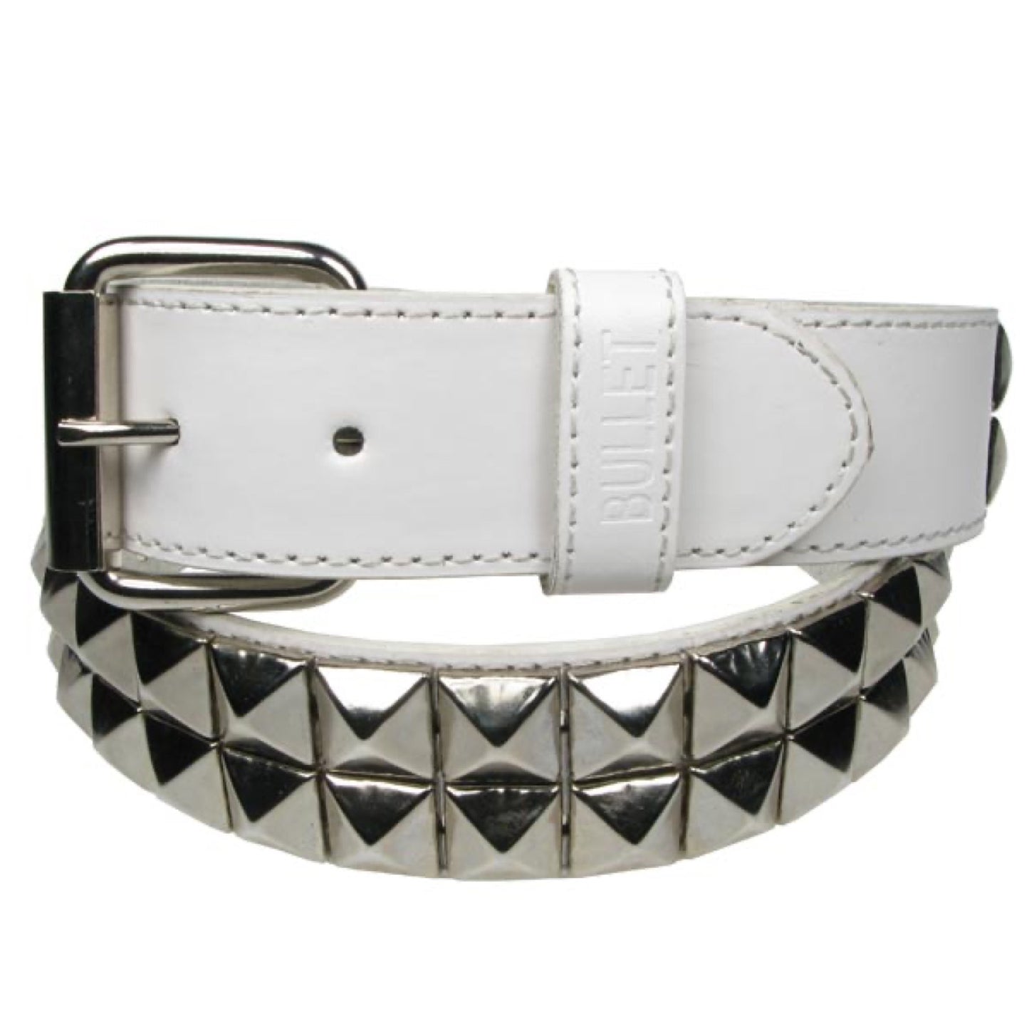 G0045A - 2 ROW SILVER PYRAMID WHITE BELT