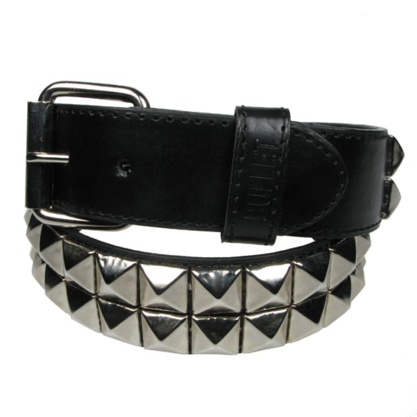 G0045B - 2 ROW SILVER PYRAMID BLACK BELT
