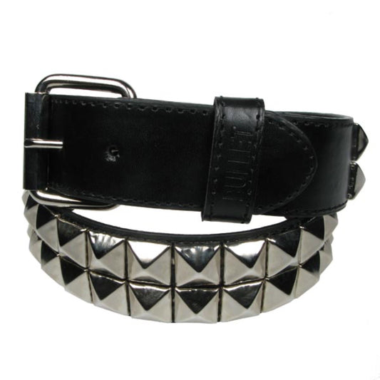 G0045B - 2 ROW SILVER PYRAMID BLACK BELT