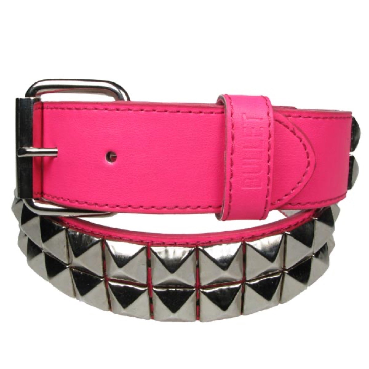 G0045C - 2 ROW SILVER PYRAMID PINK BELT