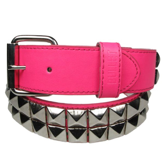 G0045C - 2 ROW SILVER PYRAMID PINK BELT