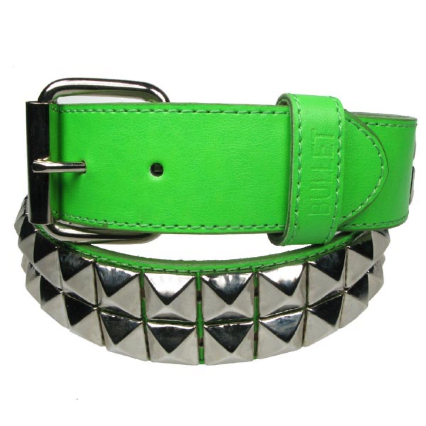 G0045D - 2 ROW SILVER PYRAMID GREEN BELT