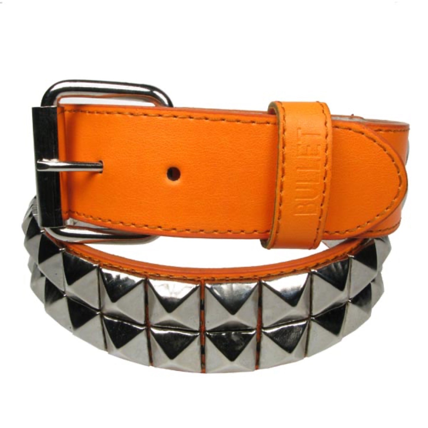 G0045E - 2 ROW SILVER PYRAMID ORANGE BELT