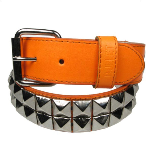 G0045E - 2 ROW SILVER PYRAMID ORANGE BELT