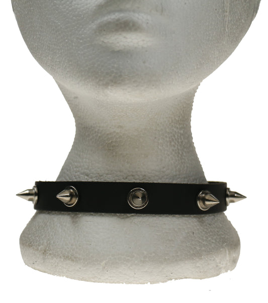 NB248 1 Row Small Cone with Lip/Base 7 Hole Black Leather Choker