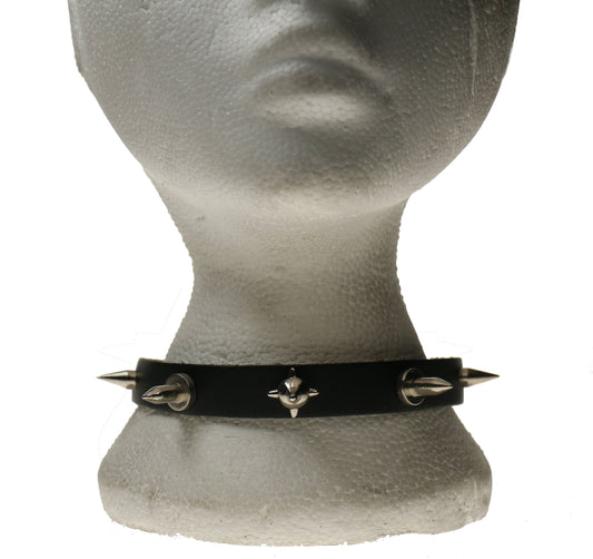 NB249 1 Row Mine Spike Centre, Medium Spike Lip/Base, Small Cone w/Lip 7 Hole Leather Choker