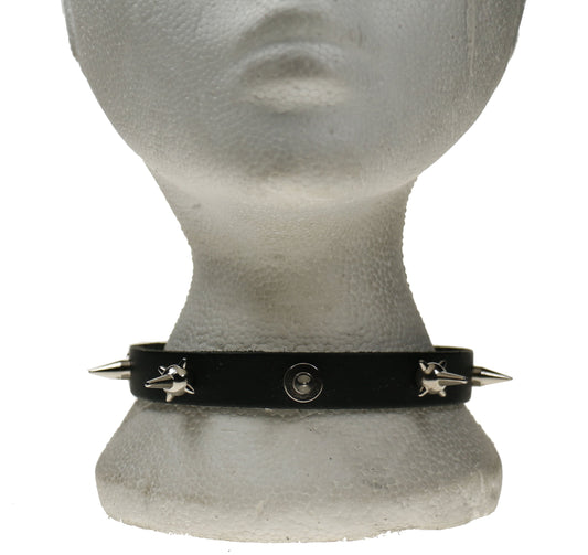 NB253 1 Row Medium Spike Lip/Base Centre,  Mine Spikes, Small cone with Lip 7 Hole Leather Choker