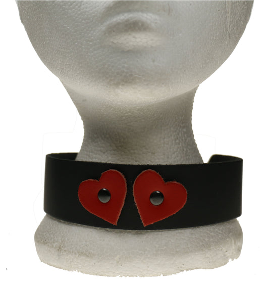 NB264 2 Row 2 Red Heart Leather Choker