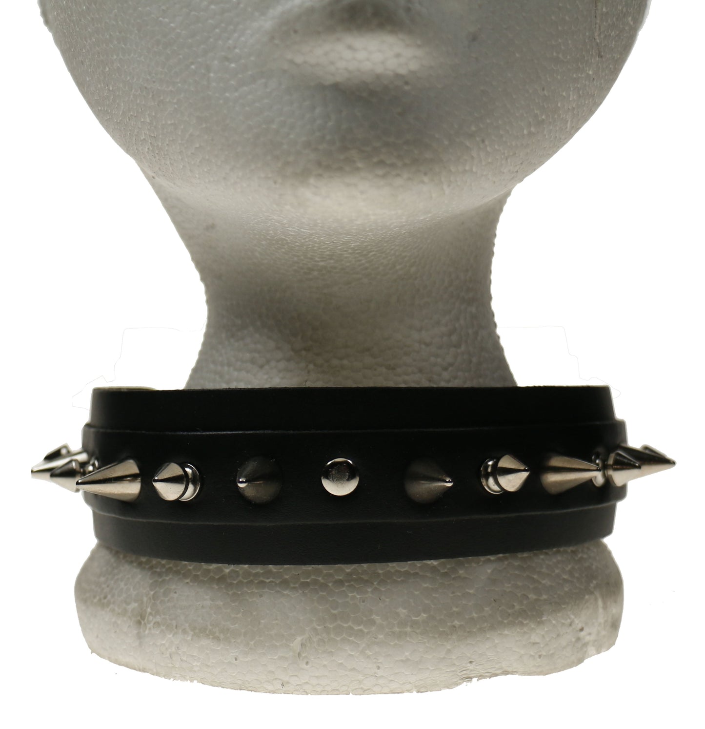 NB266 1 Row Strip Spike/Cone and Rivet Leather Choker