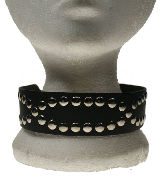 NB270 2 Row Oval Pattern Silver Rivet Leather Choker