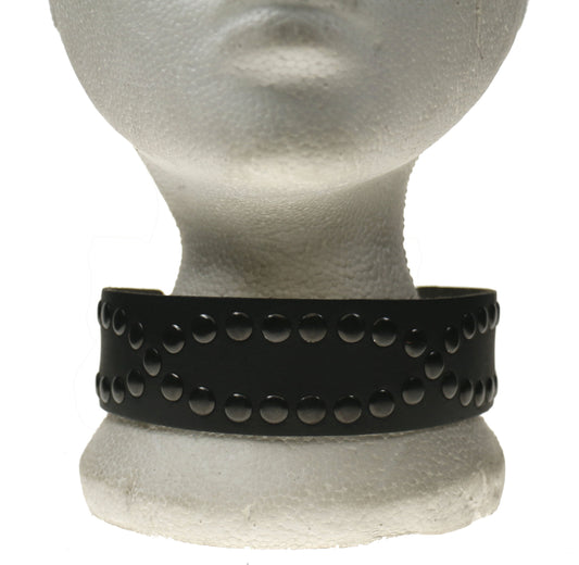 NB271 2 Row Oval Pattern Black Rivet Leather Choker