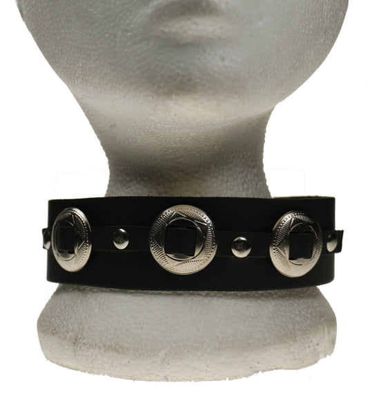 NB275 2 Row w/3 Concho Leather Choker