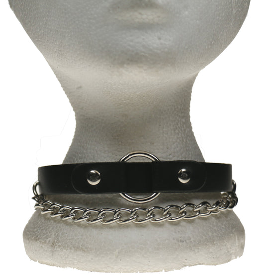 NB278 1 Row Hanging chain with mm Ring w/Leather Pieces Leather Choker
