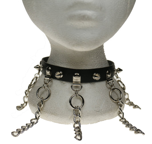 NB282 1 Row Hanging Chain and Spike Leather Choker