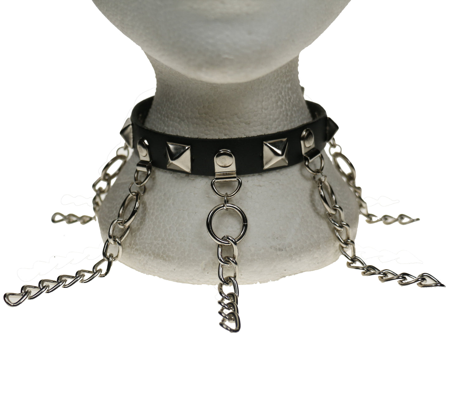 NB283 1 Row Hanging Chain and 13mm Small Pyramid Leather Choker