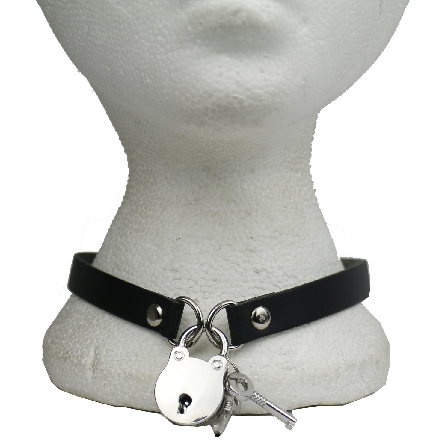 NB284 12mm Leather Choker w/D Rings and Padlock