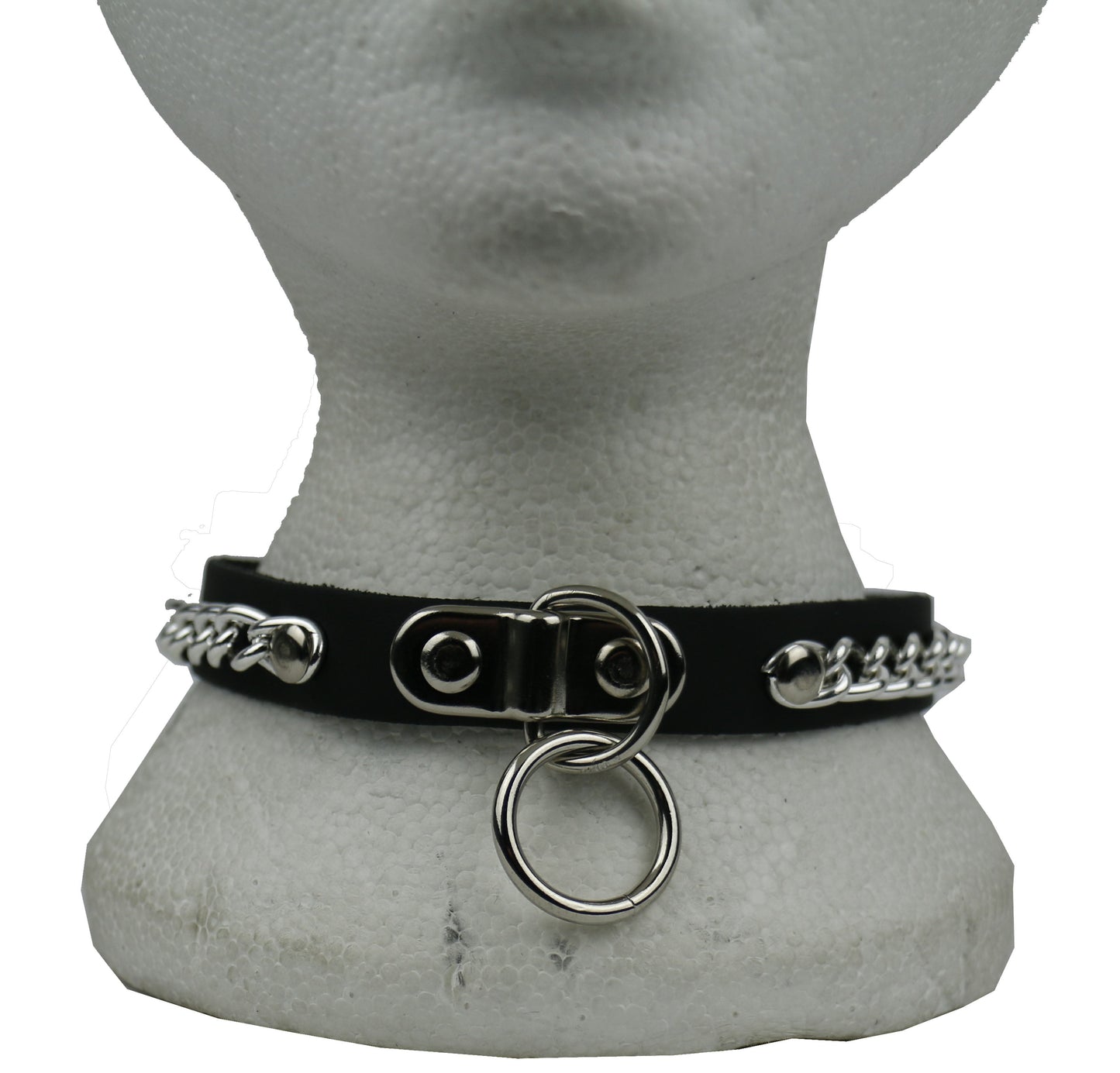 NB286 1 Row Handle Plate with mm Ring and Riveted Chain Leather Choker