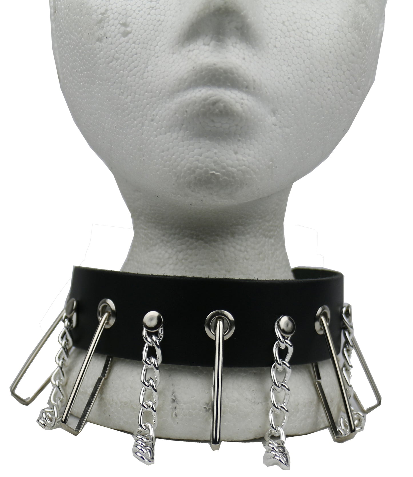 NB290 2 Row with Riveted Hanging Chain, Eyelets w/51mm Wire Loop Leather Choker
