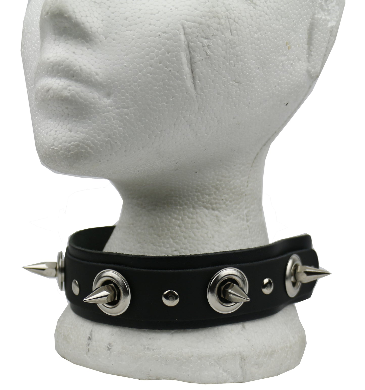 NB291 2 Row Double Layer Riveted Piece With Big Eyelet and Medium Hex Spike Leather Choker