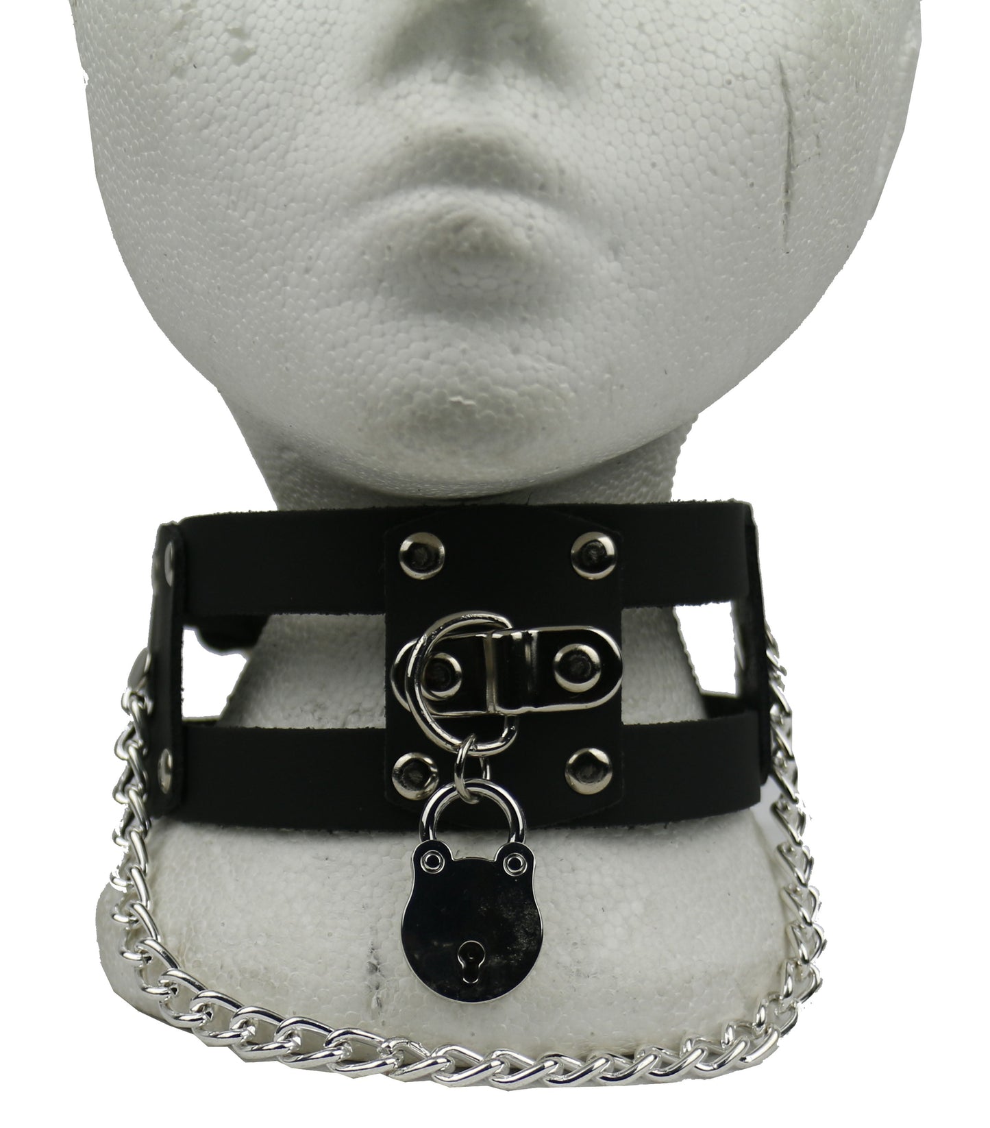 NB292 Double 1 Row w/Riveted Leather Pieces Handle Plate w/Padlock and Hanging Chain Leather Choker
