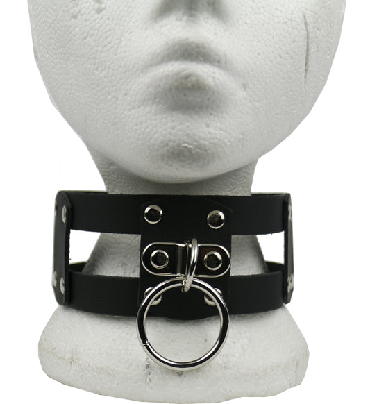 NB293 Double 1 Row w/Riveted Leather Pieces Handle Plate w/30mm Ring Leather Choker