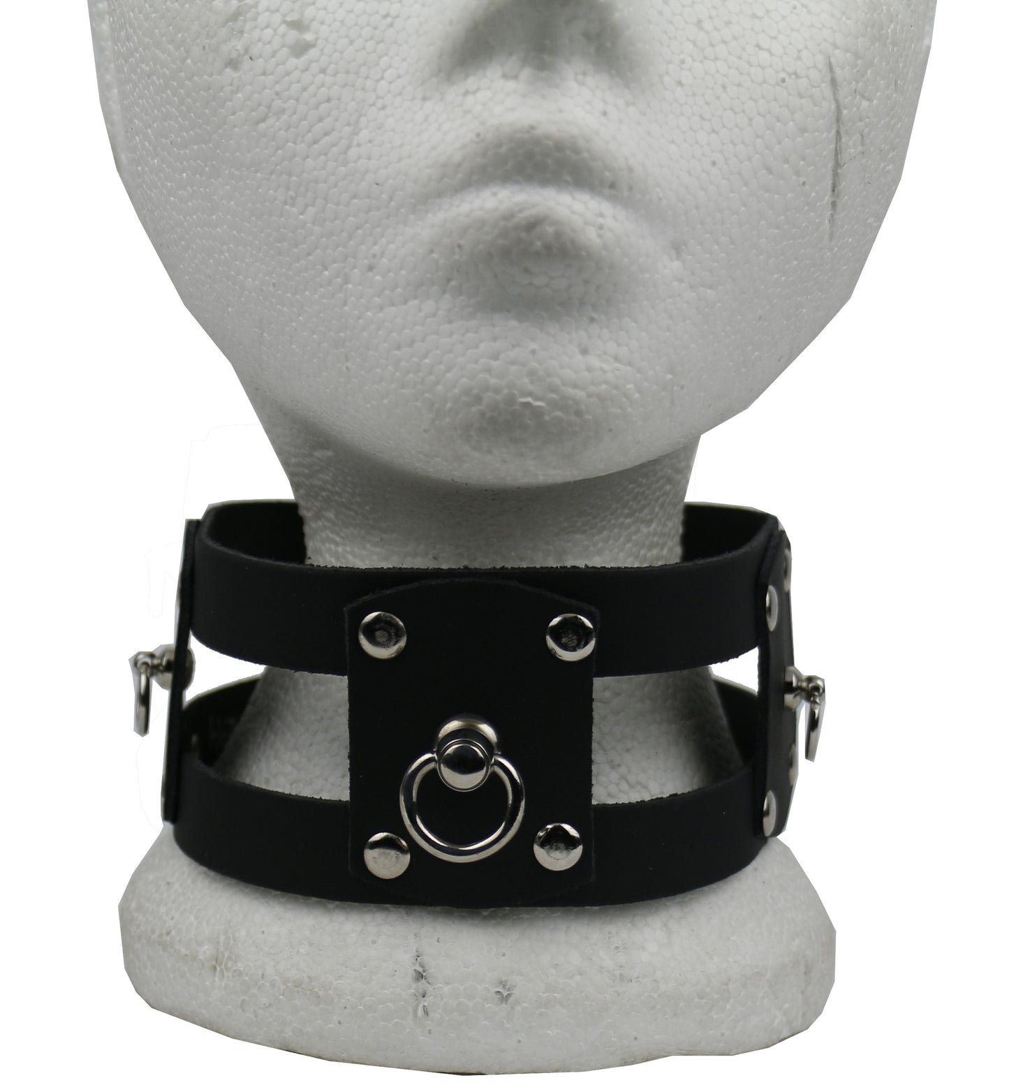 NB294 Double 1 Row w/Riveted Leather Pieces Swivel Ring and Small Hanging Rings Leather Choker