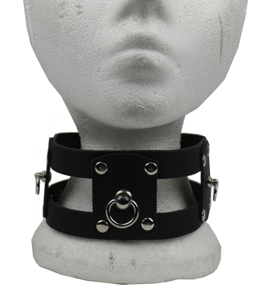 NB294 Double 1 Row w/Riveted Leather Pieces Swivel Ring and Small Hanging Rings Leather Choker