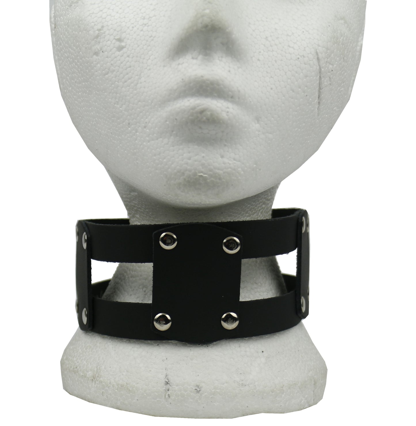 NB296 Double 1 Row w/Riveted Leather Pieces Handle Plate w/30mm Ring and Small Cone Leather Choker